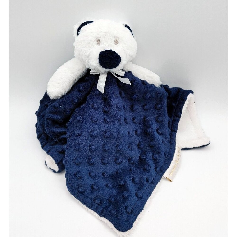 Blankets and Beyond Bear Lovey Dark Blue Minky Dots Security Blanket Plush 14"